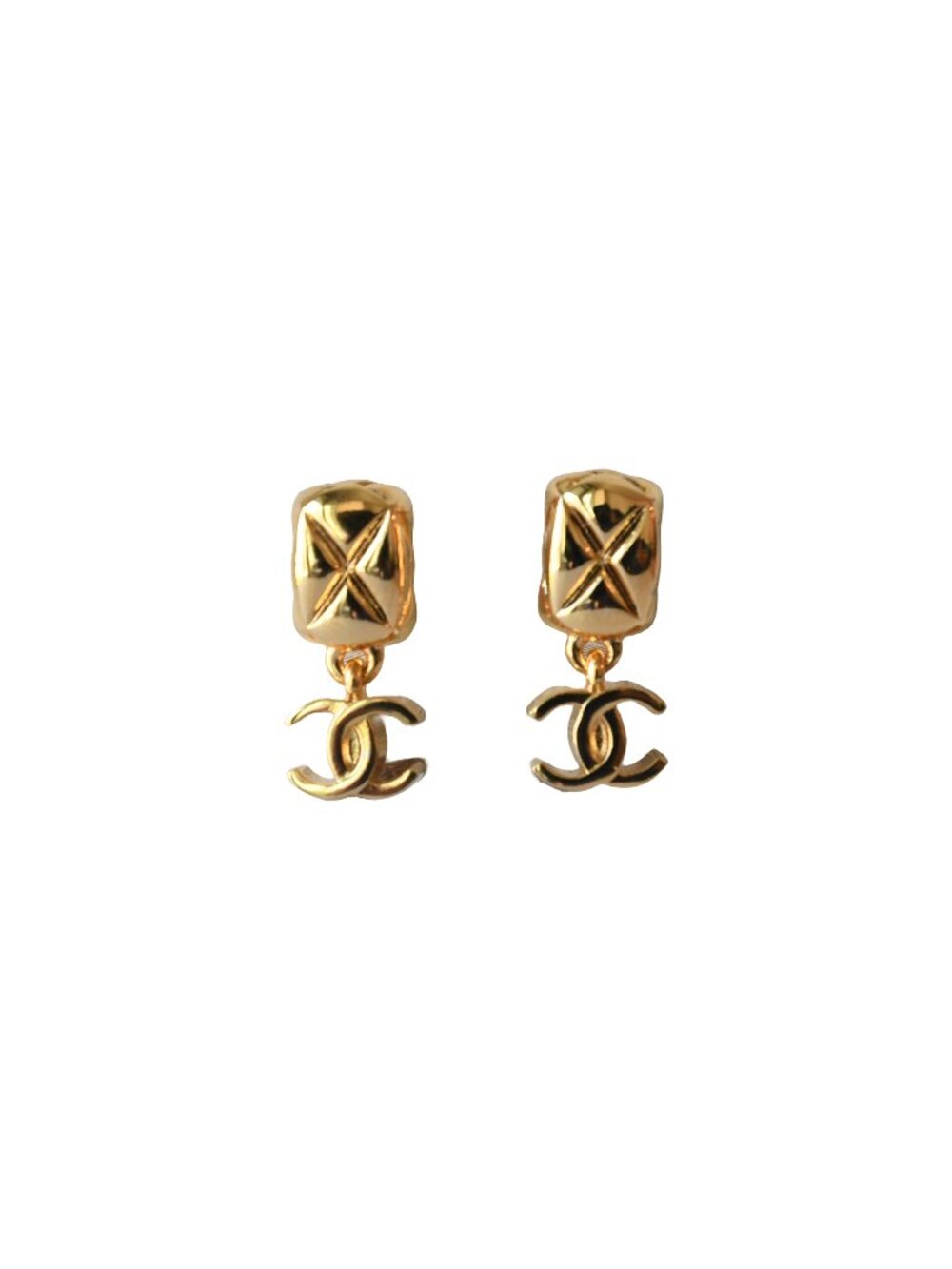 Chanel CC Interlocking Cushion Square Earrings Metal Gold